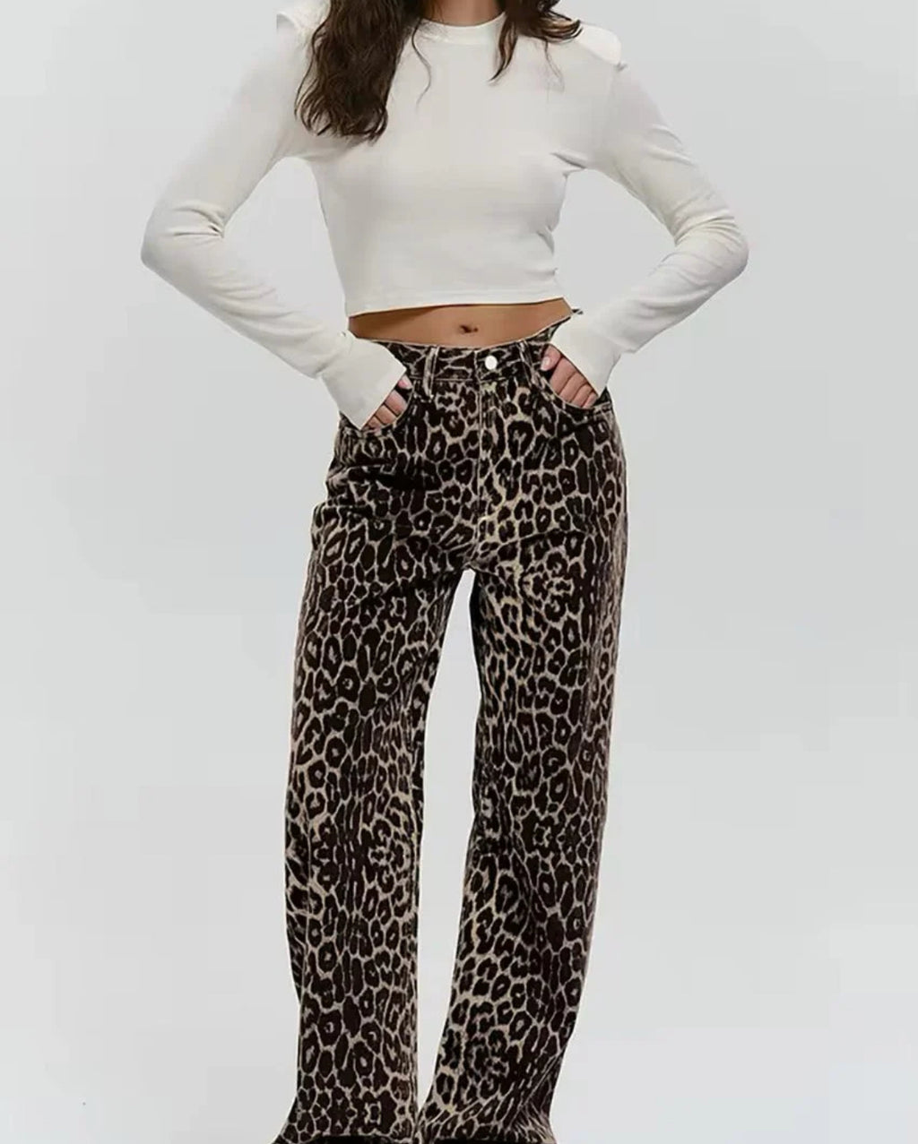 Leopard Denim Flared Jeans